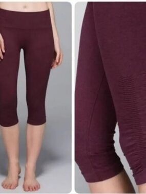 Lululemon In The Flow Crop II Seamless Yoga Leggings Burgundy Plum Size 8